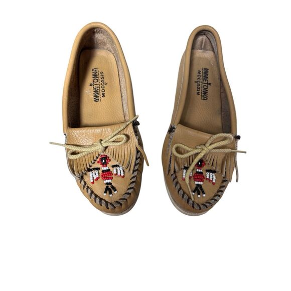 Minnetonka Tan Leather Beaded Moccasins - Picture 8 of 10
